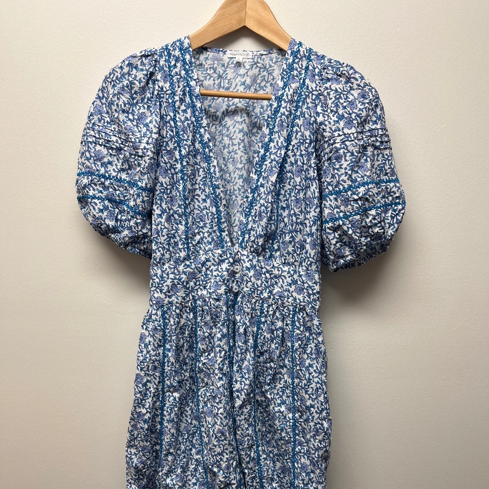 Poupette St Barth Midi Dress Reine in Blue Mistral, size Small